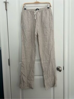 Brandy Melville Anastasia Linen Tan/White Striped Pants